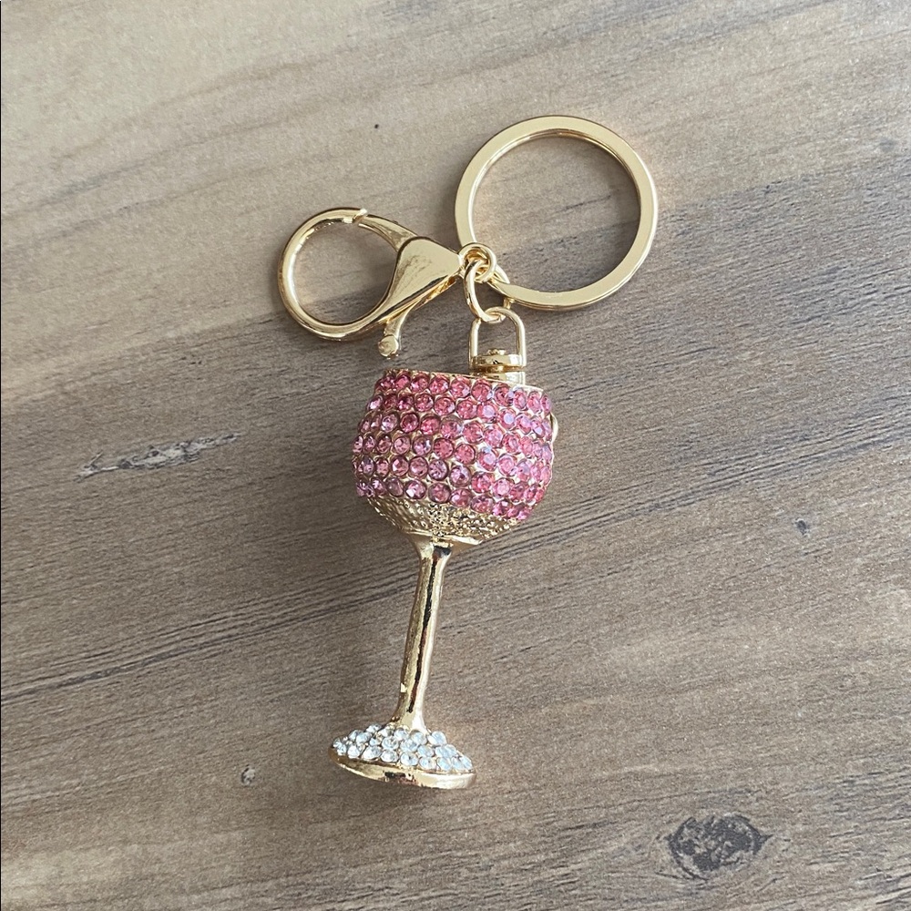 Pink Rhinestone Wine Glass Keychain - Picture 2 of 2